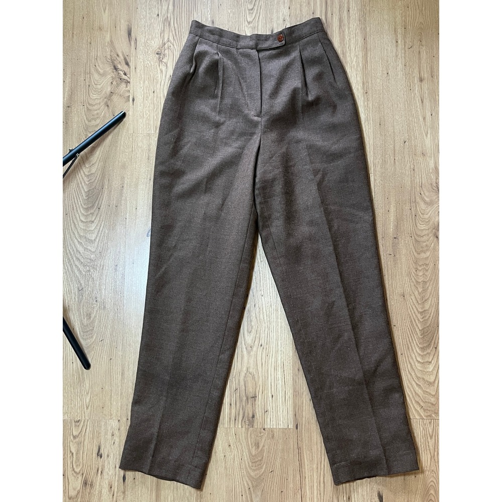 Vintage 100% Wool Trousers Pants Womens 6 Petite Brown High Rise Lined Classic - Picture 2 of 11